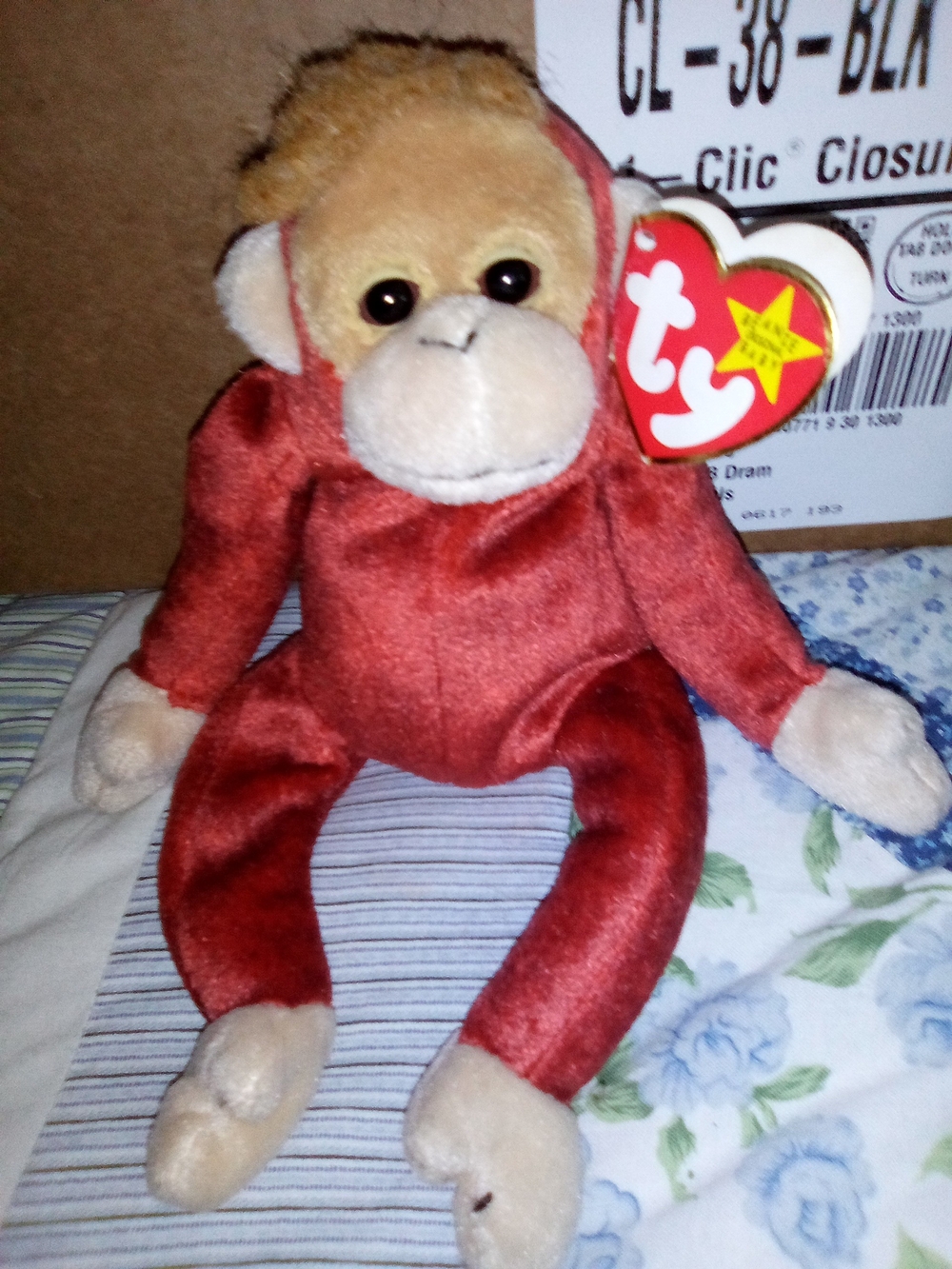 Ty Red Monkey Plush with Beige Face and Limbs